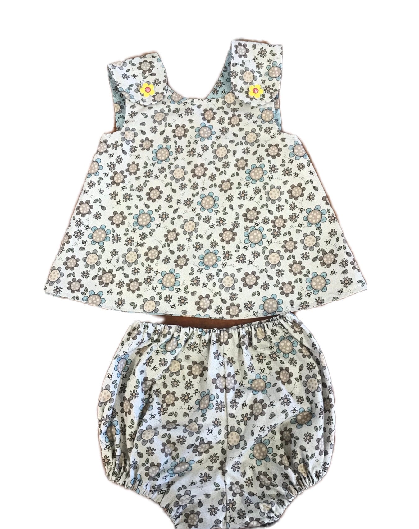 Toddlers crossover pinafore and matching bloomers