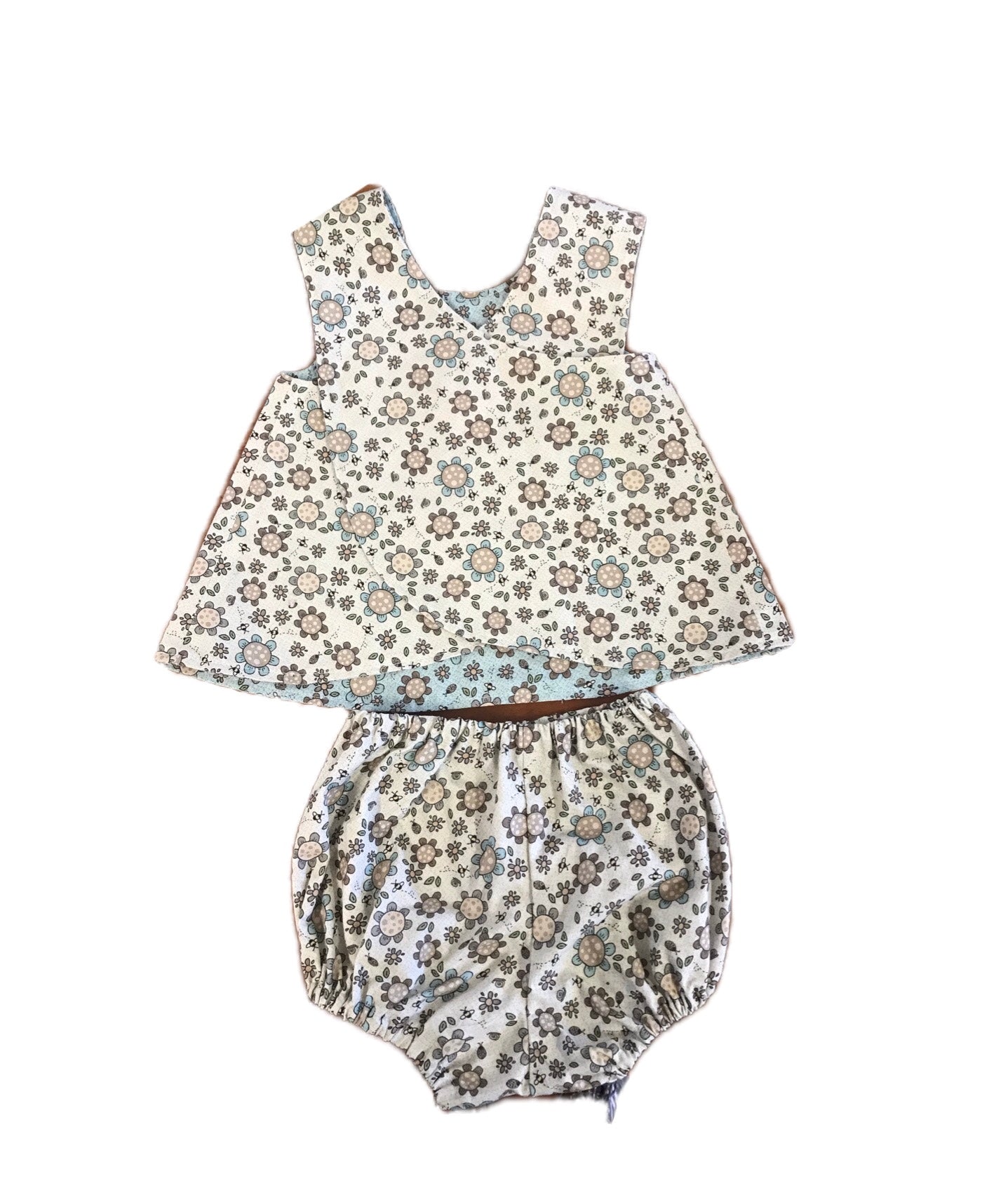 Toddlers crossover pinafore and matching bloomers