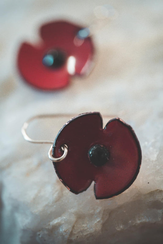 Jewellery - Red Enamel Poppy Earrings