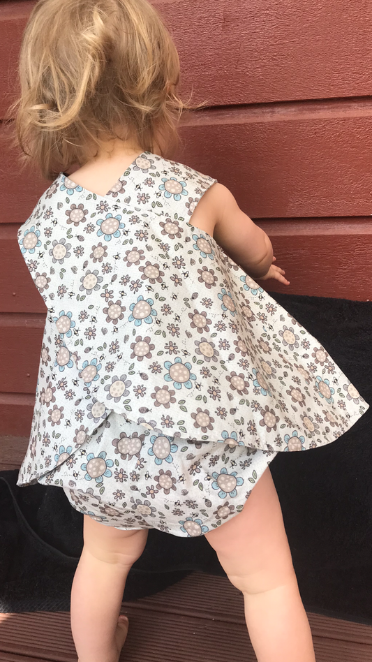 Toddlers crossover pinafore and matching bloomers